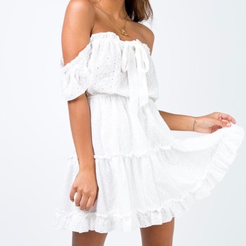 Princess Polly off shoulder white eyelet dress